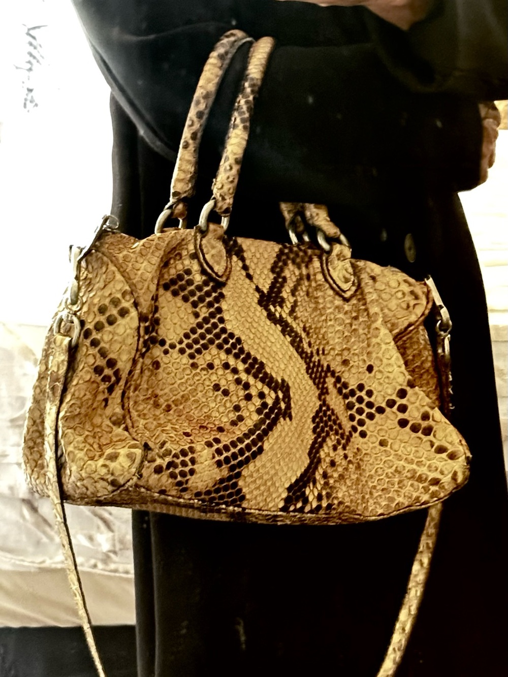 Vintage Python Satchel Handbag - Neutral Tan